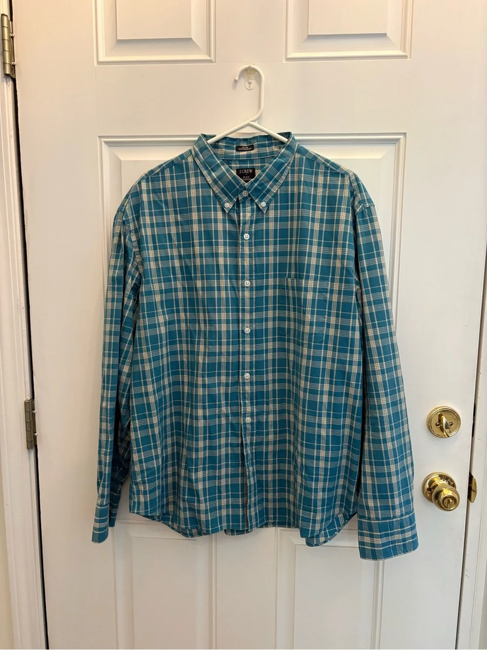 J. Crew Teal and White Plaid Button-Down Shirt